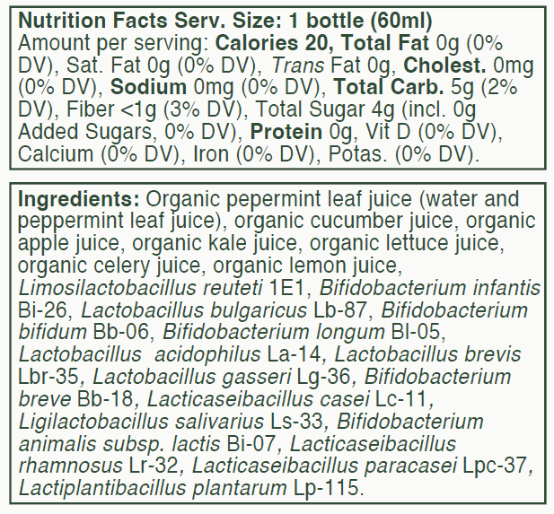 The Gut Health nutrition facts and ingredient panel.